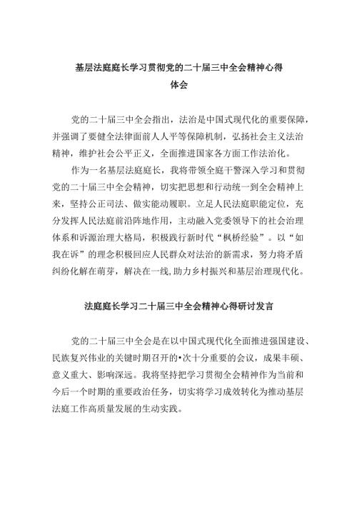 （11篇）基层法庭庭长学习贯彻党的二十三中全会精神心得体会（详细版）.docx