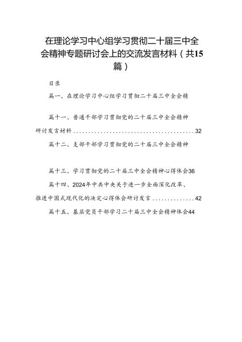 （15篇）在理论学习中心组学习贯彻二十三中全会精神专题研讨会上的交流发言材料（最新版）.docx
