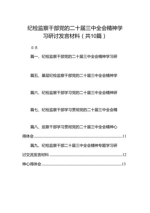 （10篇）纪检监察干部党的二十三中全会精神学习研讨发言材料范文.docx