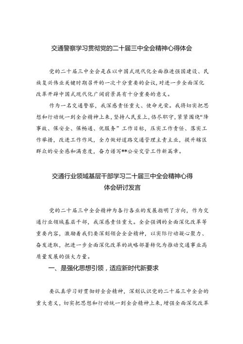 （9篇）交通警察学习贯彻党的二十三中全会精神心得体会（精选）.docx