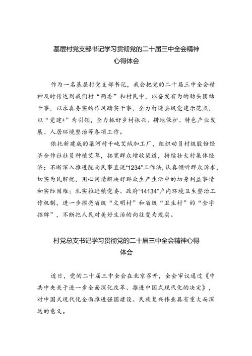 （9篇）基层村党支部书记学习贯彻党的二十三中全会精神心得体会（精选）.docx