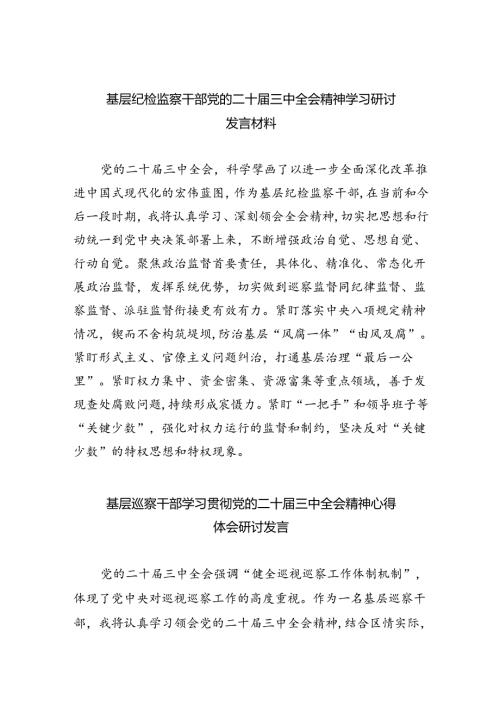 （9篇）基层纪检监察干部党的二十三中全会精神学习研讨发言材料（精选）.docx