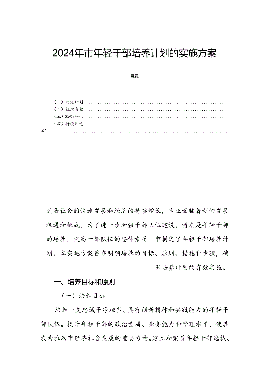 2024年市年轻干部培养计划的实施方案.docx_第1页