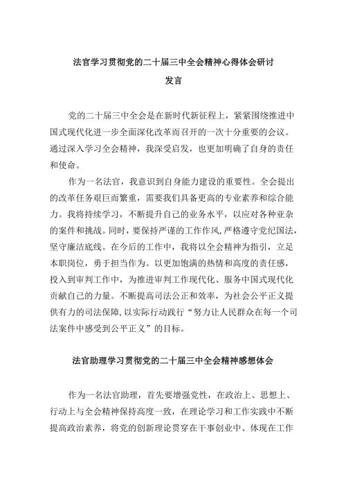 （11篇）法官学习贯彻党的二十三中全会精神心得体会研讨发言（最新版）.docx