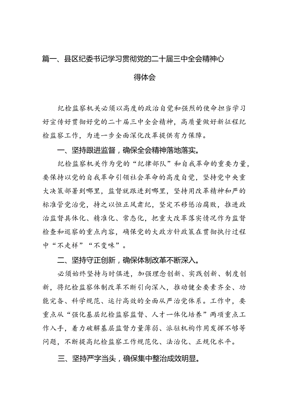 （10篇）县区纪委书记学习贯彻党的二十三中全会精神心得体会（精选）.docx_第3页