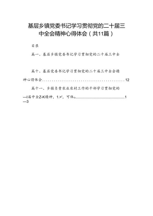 （11篇）基层乡镇党委书记学习贯彻党的二十三中全会精神心得体会（最新版）.docx