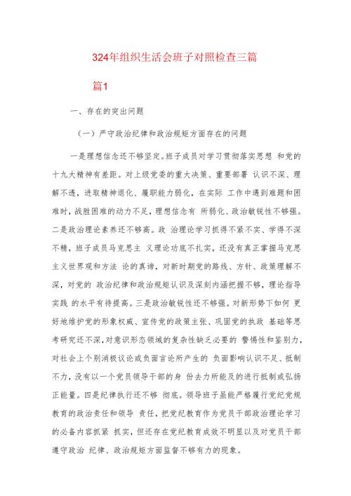 2024年组织生活会班子对照检查三篇.docx