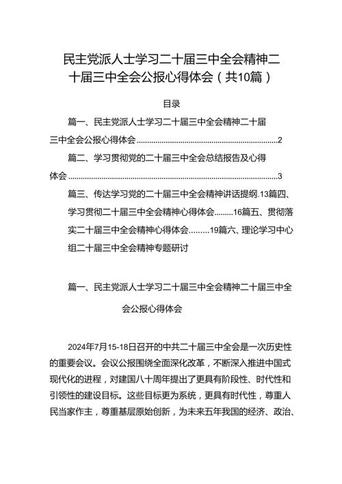 （10篇）民主党派人士学习二十三中全会精神二十三中全会公报心得体会（详细版）(1).docx