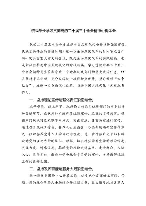 （9篇）统战部长学习贯彻党的二十三中全会精神心得体会范文.docx