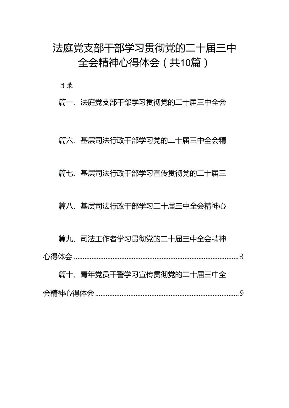 （10篇）法庭党支部干部学习贯彻党的二十三中全会精神心得体会（详细版）.docx_第1页