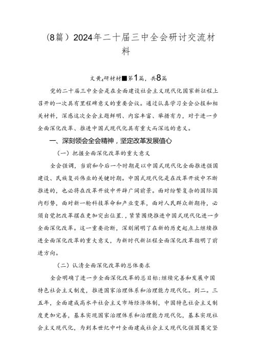 （8篇）2024年二十三中全会研讨交流材料.docx