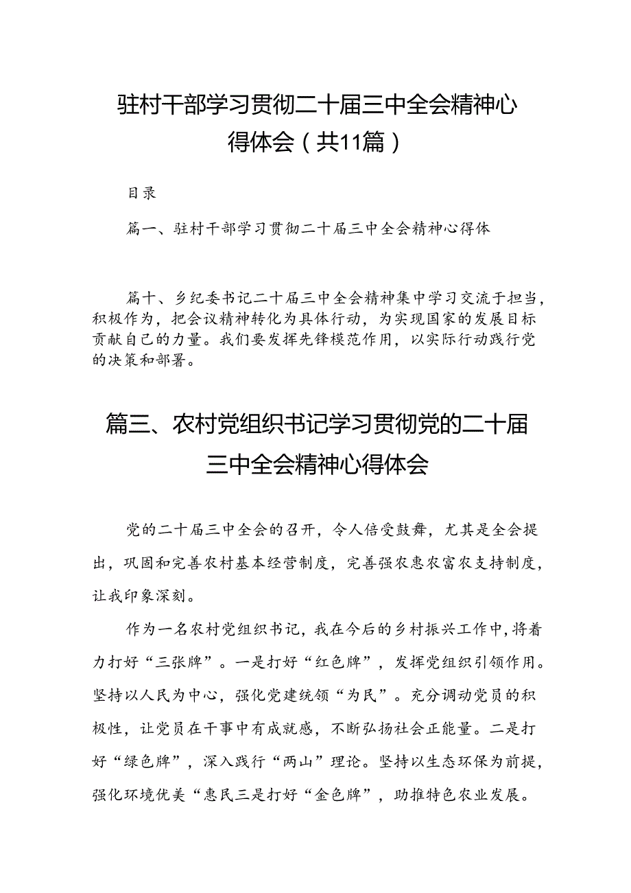 （11篇）驻村干部学习贯彻二十三中全会精神心得体会（详细版）.docx_第1页