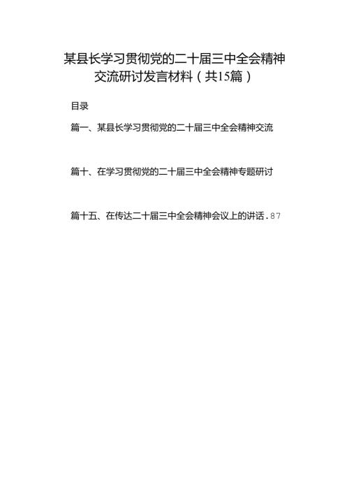 （15篇）某县长学习贯彻党的二十三中全会精神交流研讨发言材料（详细版）.docx