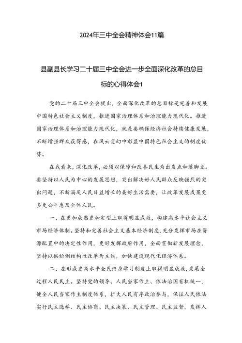 2024年三中全会精神体会11篇（纪检公司办公室乡镇教师副县长等）.docx