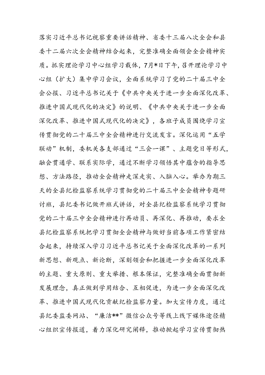 20242025年县纪委监委学习贯彻党的二十三中全会精神工作情况总结汇报T和纪委书记监委主任围绕党的二十三中全会研讨发言提纲.docx_第3页