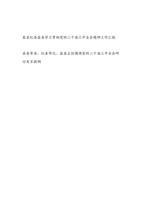 20242025年县纪委监委学习贯彻党的二十三中全会精神工作情况总结汇报T和纪委书记监委主任围绕党的二十三中全会研讨发言提纲.docx