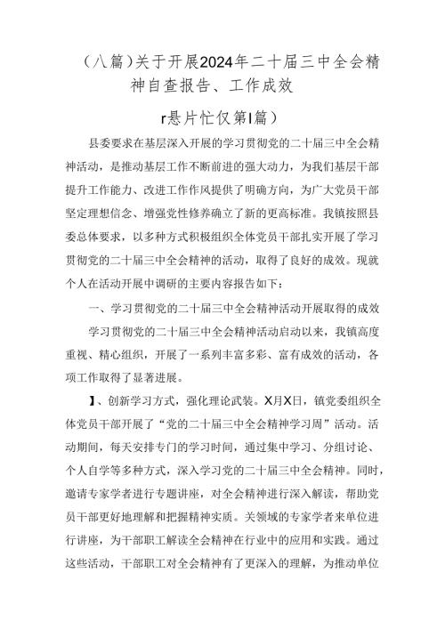 （八篇）关于开展2024年二十三中全会精神自查报告、工作成效.docx