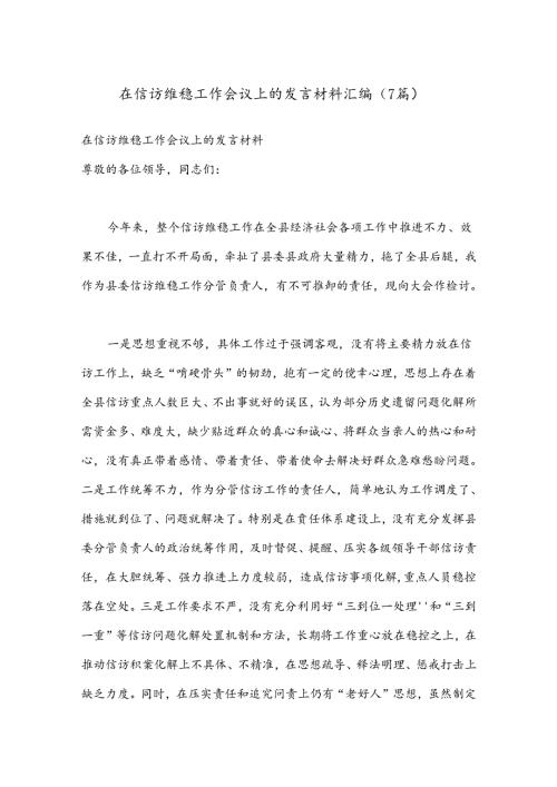 （7篇）在信访维稳工作会议上的发言材料汇编.docx