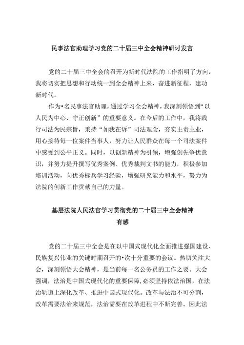 （11篇）民事法官助理学习党的二十三中全会精神研讨发言范文.docx