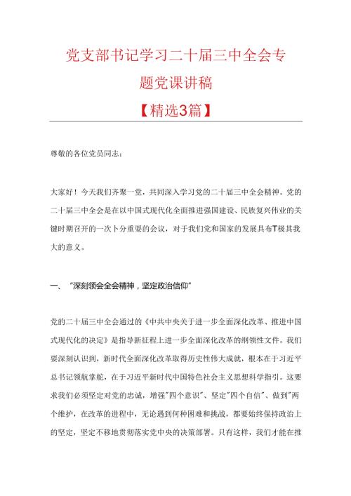 党支部书记学习二十三中全会专题党课讲稿.docx