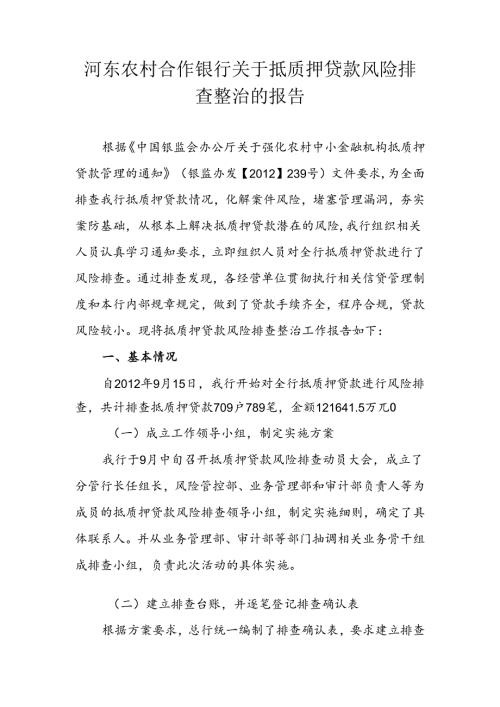 银行关于抵质押贷款风险排查整治的报告.docx