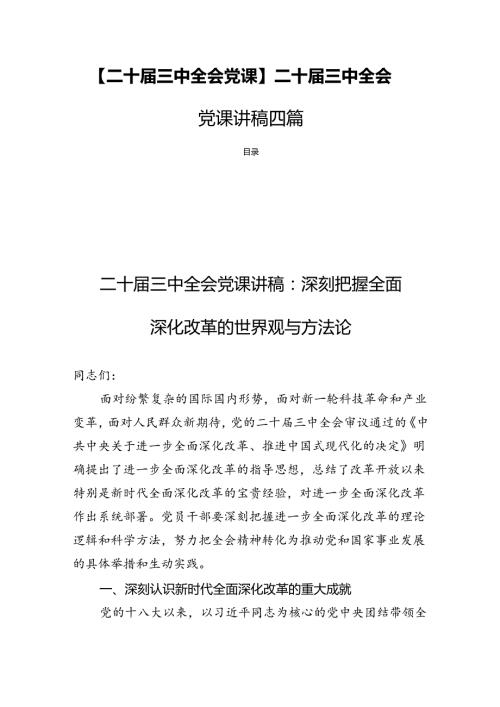 【二十三中全会党课】二十三中全会党课讲稿四篇.docx