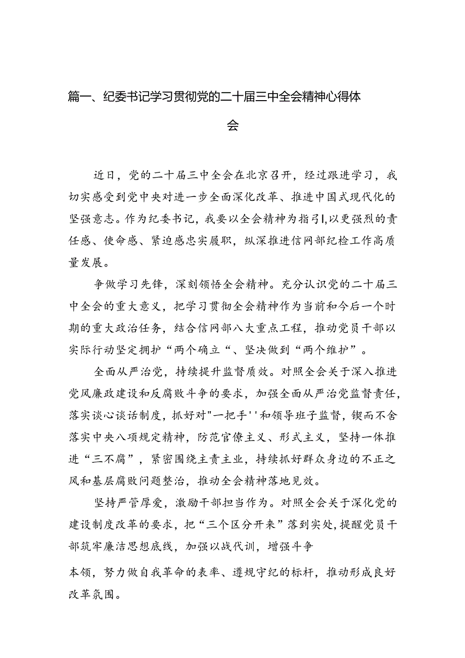 （10篇）纪委书记学习贯彻党的二十三中全会精神心得体会（精编版）.docx_第2页