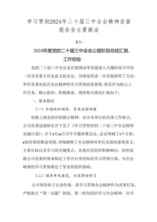 学习贯彻2024年二十三中全会精神自查报告含主要做法.docx