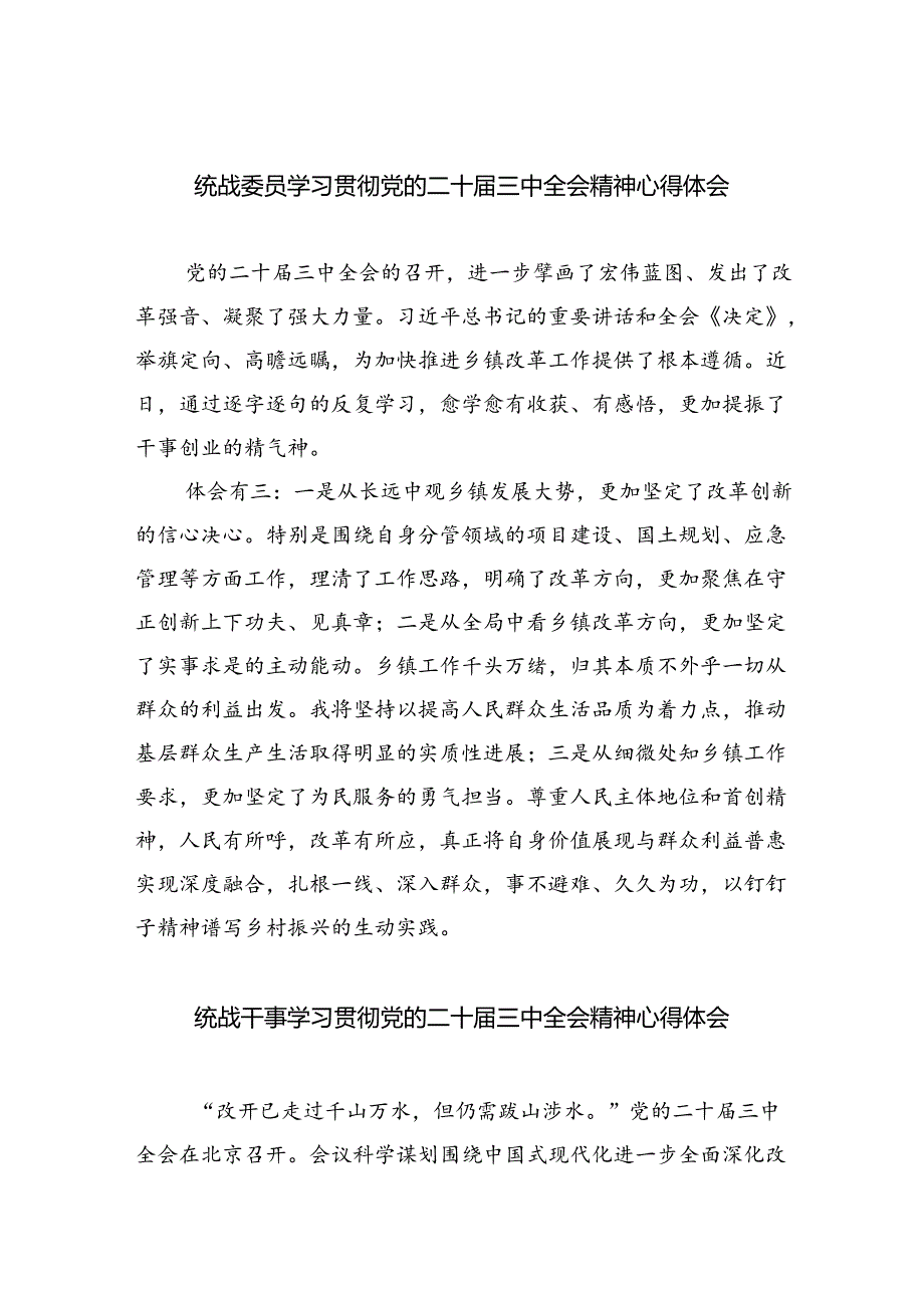 （9篇）统战委员学习贯彻党的二十三中全会精神心得体会（精选）.docx_第1页