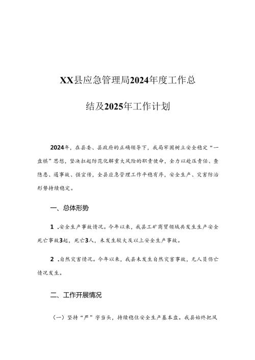 XX县应急管理局2024工作总结及2025年工作计划.docx