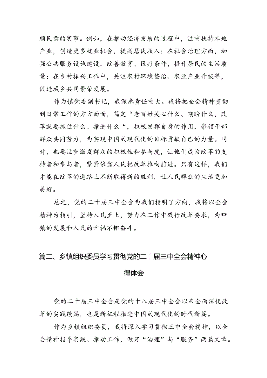 （10篇）镇党委副书记学习贯彻党的二十三中全会精神心得体会范文.docx_第3页