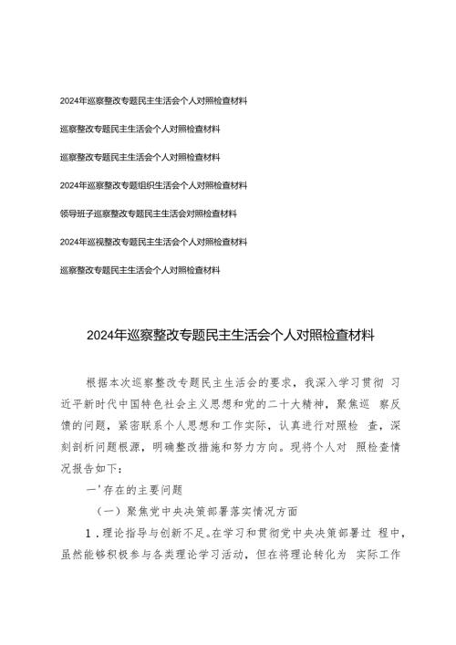 2024年11月巡察整改专题民主生活会个人对照检查材料（7篇）.docx