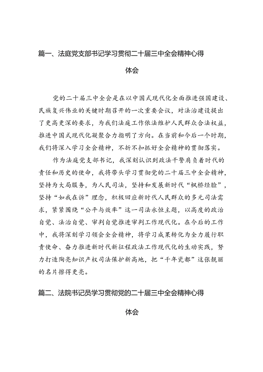 （10篇）法庭党支部书记学习贯彻二十三中全会精神心得体会范文.docx_第2页