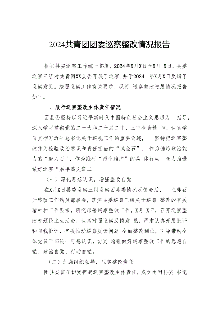 2024共青团团委巡察整改情况报告.docx_第1页