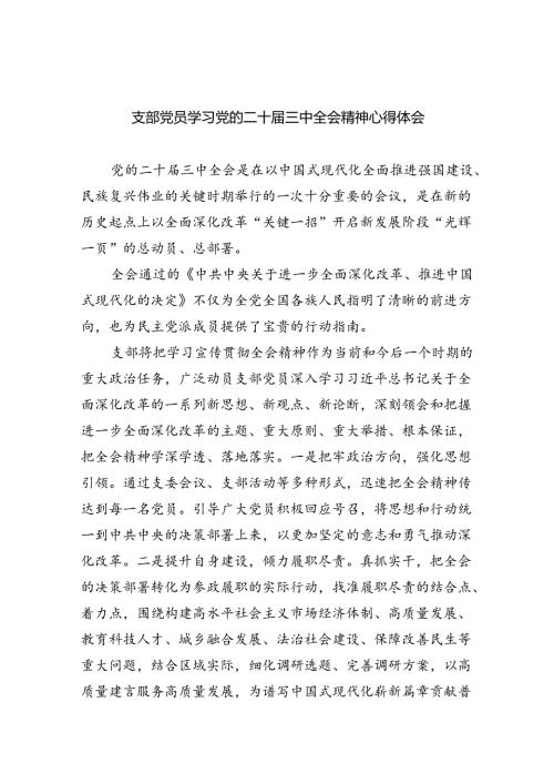 （9篇）支部党员学习党的二十三中全会精神心得体会范文.docx
