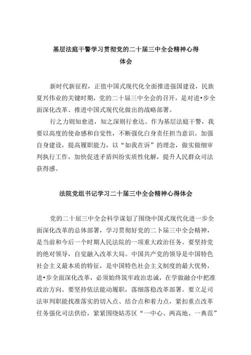 基层法庭干警学习贯彻党的二十三中全会精神心得体会8篇（精选）.docx