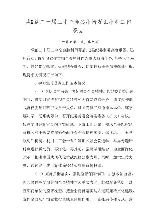共9篇二十三中全会公报情况汇报和工作亮点.docx
