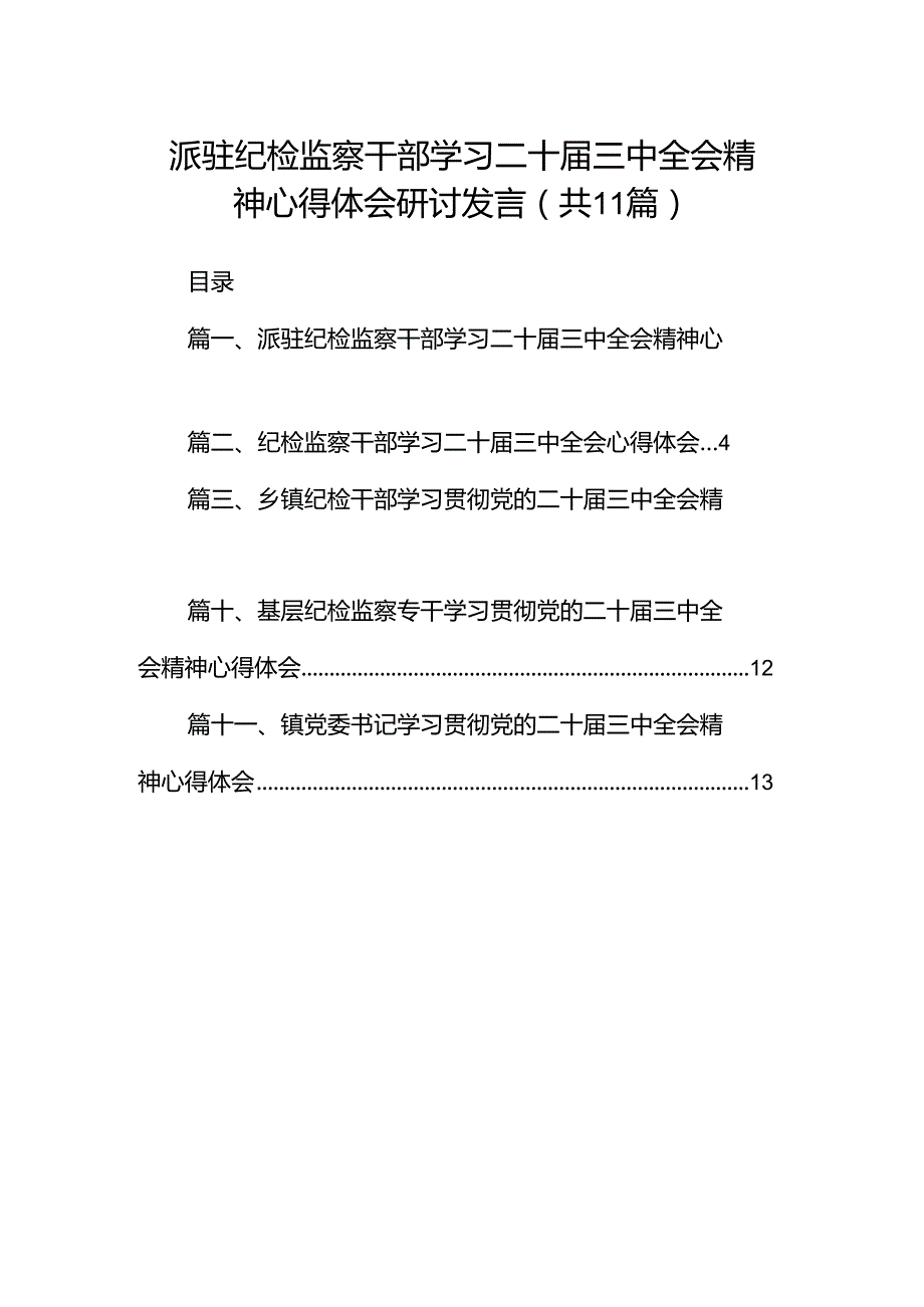 （11篇）派驻纪检监察干部学习二十三中全会精神心得体会研讨发言范文.docx_第1页