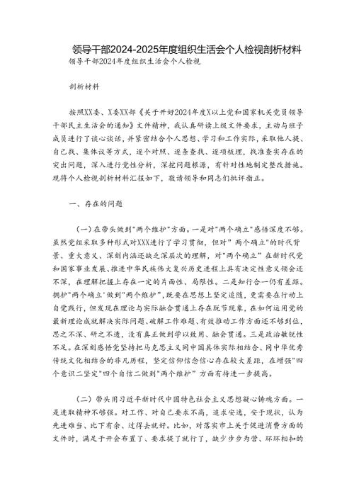 领导干部20242025组织生活会个人检视剖析材料.docx