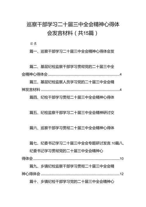 （15篇）巡察干部学习二十三中全会精神心得体会发言材料（精选）.docx