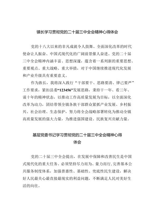 （9篇）镇长学习贯彻党的二十三中全会精神心得体会集合.docx