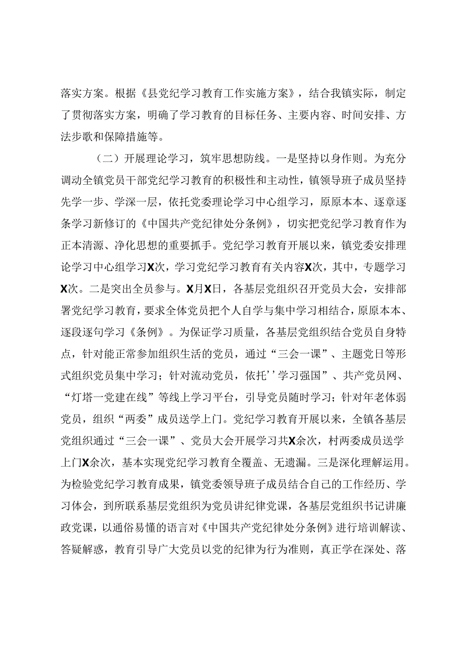 公司党委关于党纪学习教育开展情况的报告、镇党纪学习教育工作总结.docx_第2页