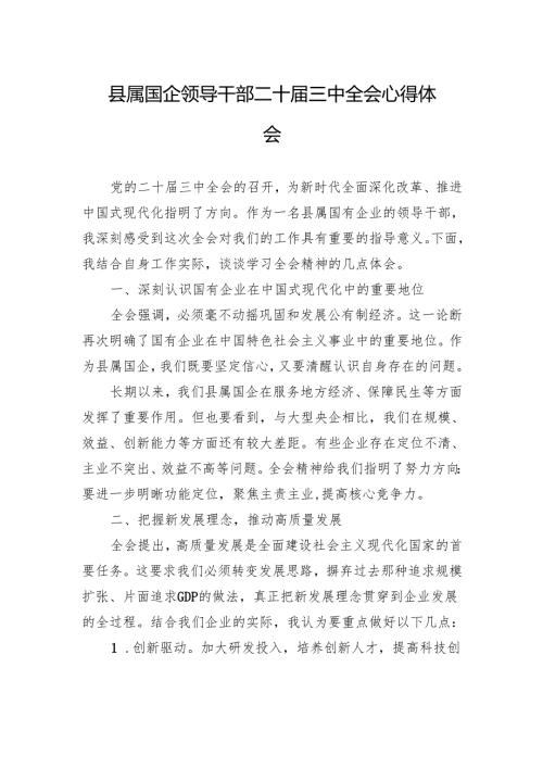 县属国企领导干部二十三中全会心得体会.docx