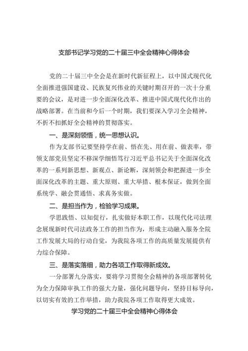 （9篇）支部书记学习党的二十三中全会精神心得体会汇编.docx