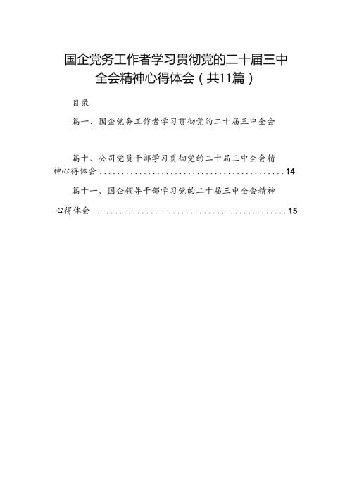 （11篇）国企党务工作者学习贯彻党的二十三中全会精神心得体会范文.docx