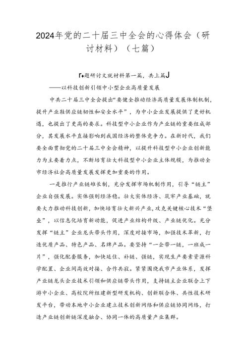 2024年党的二十三中全会的心得体会（研讨材料）（七篇）.docx