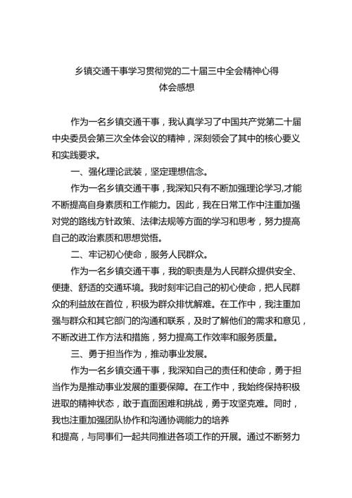 （9篇）乡镇交通干事学习贯彻党的二十三中全会精神心得体会感想（最新版）.docx