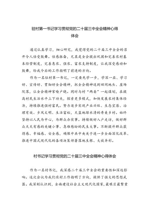 驻村第一书记学习贯彻党的二十三中全会精神心得体会8篇（精选版）.docx