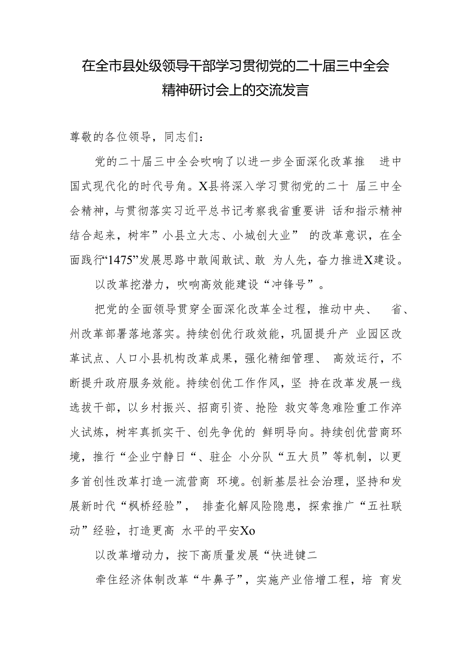 2025在市县处级领导干部学习贯彻党的二十三中全会精神研讨交流发言材料3篇.docx_第2页