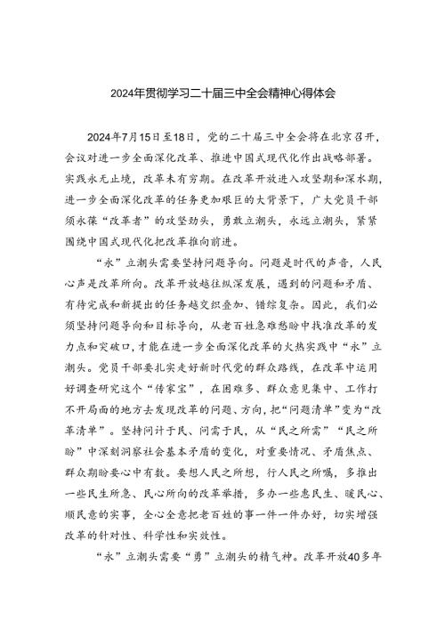 （8篇）2024年贯彻学习二十三中全会精神心得体会汇编.docx